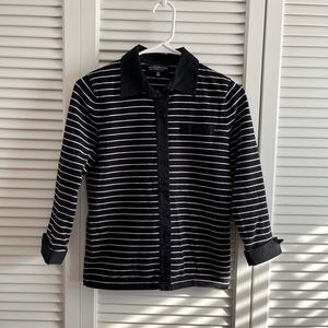Jones New York Women's Black White Striped Button Up Knit Sweater Size Petite PP